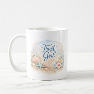 "Tro på Gud" Kustnära strand akvarell kristen Kaffemugg