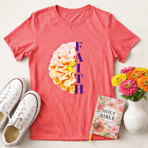 Tro på Gud Orange Zinnia Blommig Kristen T Shirt