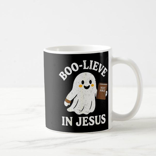 Tro på Jesus Rolig Kristet Spöke Läsning H Kaffemugg (Höger)