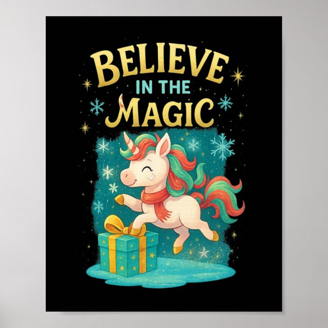 Tro på juldesignen i Magic Unicorn Kids Poster (Framsidan)