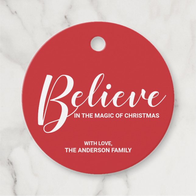 "Tro på julens magi" Festive Red Gåvor Etiketter (Framsida)