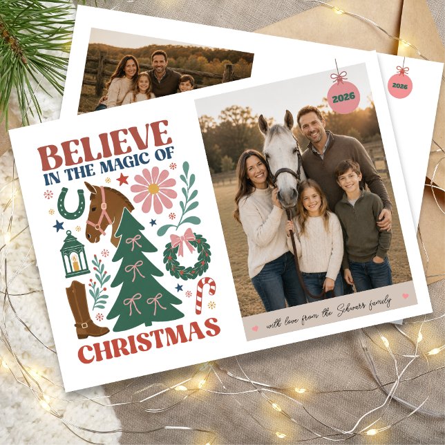Tro på julens magi Hästfamilj Julkort (Believe in the Magic of Christmas Horse Family Holiday Card)