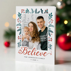 Tro på julholly och Gräs Berries Photo Helgkort