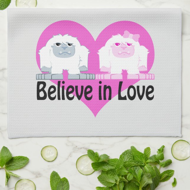 Tro på Kärlek! Cute Yetis Kökshandduk (Vikta)