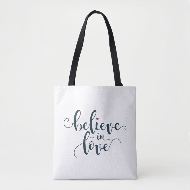 Tro på Kärlek Valentine Calligraphy | Tote Bag Tygkasse (Framsida)