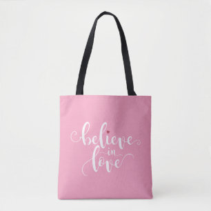 Tro på Kärlek Valentine Calligraphy Tote Bag Tygkasse