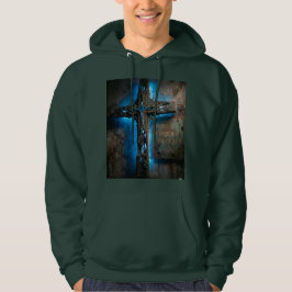 Tro på Kristus Allt – Metalliskt Kors Hoodie