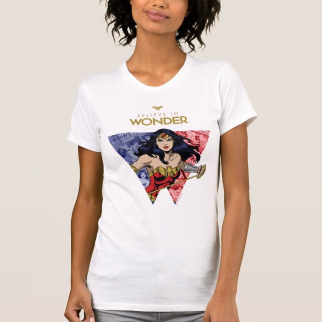 "Tro på "  Logotyp för kvinnors Tecknad T Shirt (Framsida)