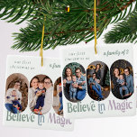 Tro på Magic First jul 6 Photo any Färg Julgransprydnad Keramik<br><div class="desc">Tro på magiska fotoprydnadsföremål för nya föräldrar första jul som en familj på tre - eller så kan du redigera formuleringen för att säga spelar ingen roll du vill ha. Designen innehåller 6 foton och du kan också ändra färg i text och bakgrund. Dina foton visas i formatet 16:9 porträtt...</div>