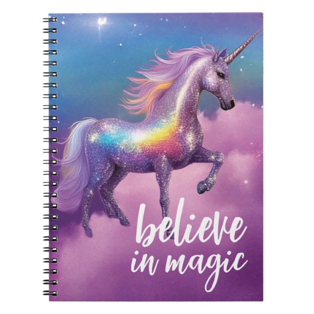 Tro på Magic Rainbow Glitter Unicorn Fantasy Anteckningsbok (Framsidan)