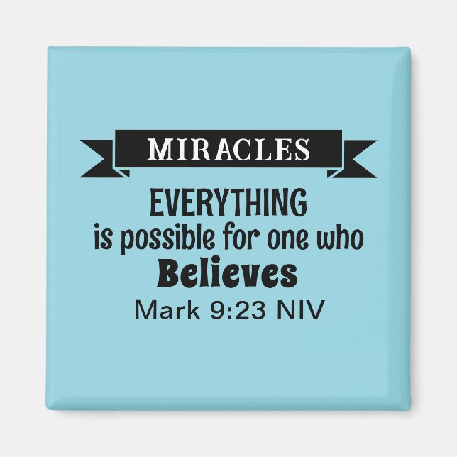 Tro på Miracles Bible Verse Light Blue Magnet (Framsidan)