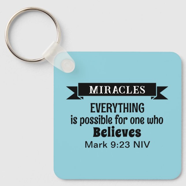 Tro på Miracles Bible Verse Light Blue Nyckelring (Framsida)