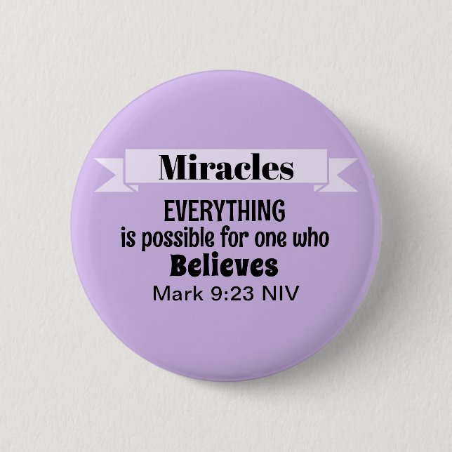 Tro på Miracles Bible Verse Lila Christian Knapp (Framsida)