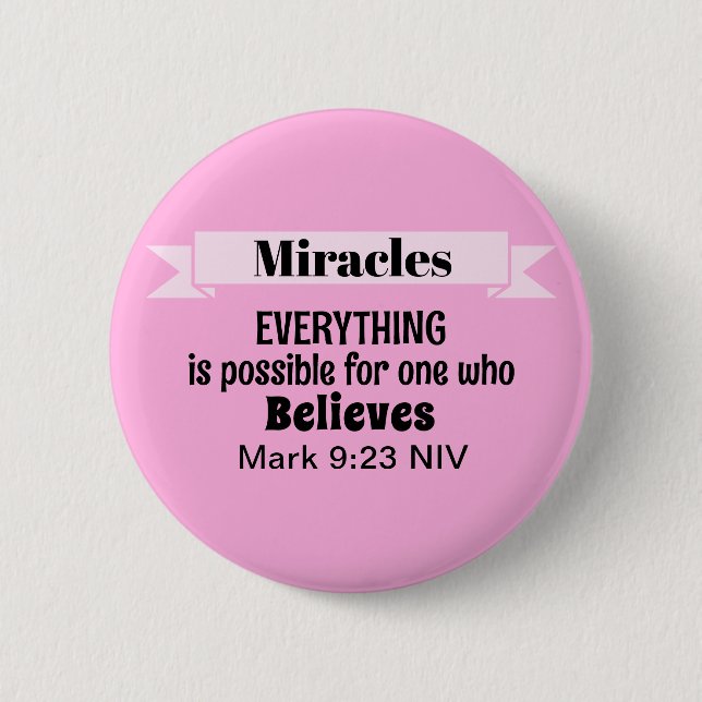 Tro på Miracles Bible Verse Rosa Christian Knapp (Framsida)