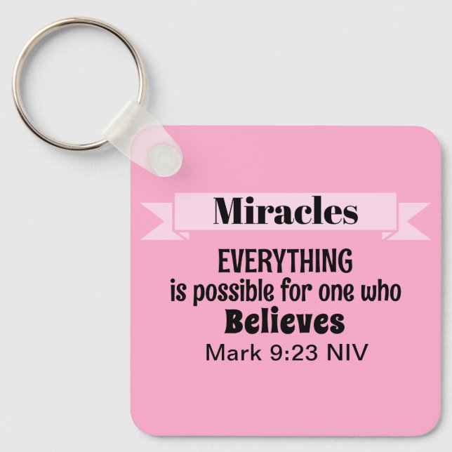 Tro på Miracles Bible Verse Rosa Christian Nyckelring (Framsida)