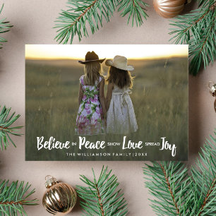Tro på Peace Kärlek Joy-julfoto Julkort