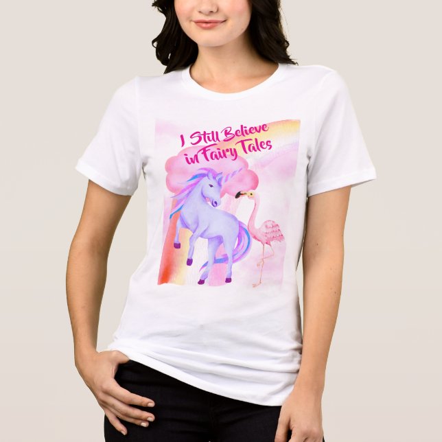 Tro på sagor Enhörning Regnbåge Flamingo T Shirt (Framsida)