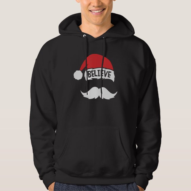Tro på Santa Hat Mustache Family Reunion Chri Hoodie (Framsida)