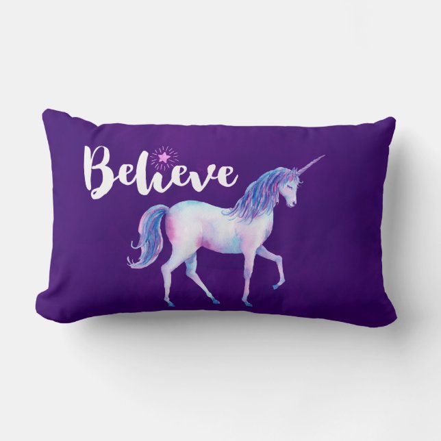 Tro på Unicorn i pastellfärgerna Lumbarkudde (Framsida)