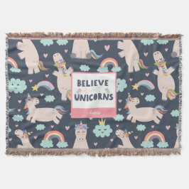 Tro på Unicorns Blue och Rosa Girl Girl Mönster Ki Filt