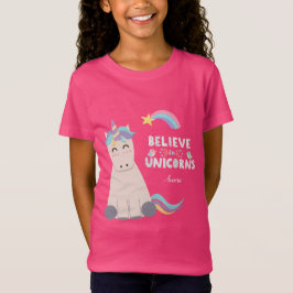 Tro på Unicorns Blue och Rosa Girl Girl Mönster Ki T Shirt