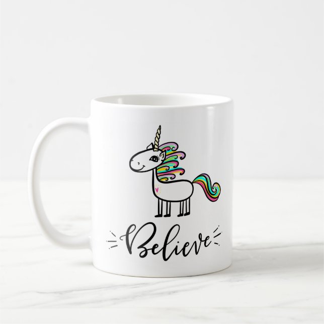 Tro på Unicorns, handskriven Kaffemugg (Vänster)