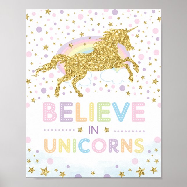 Tro på Unicorns/Magic Rainbow Unicorn Poster (Framsidan)
