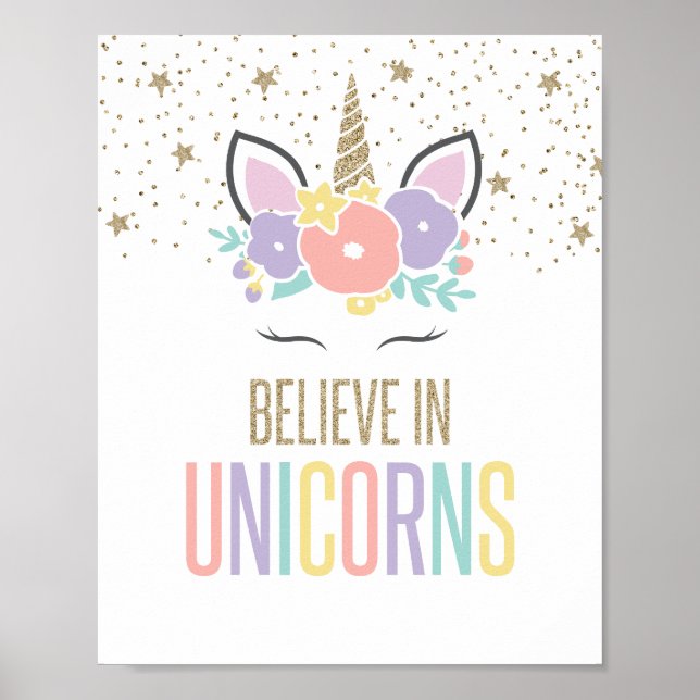 Tro på Unicorns Rainbow Unicorn Poster (Framsidan)