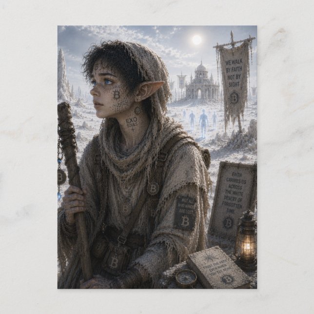 Tro / Pilgrimbarn / Den Vita öknen Vykort (Framsida)