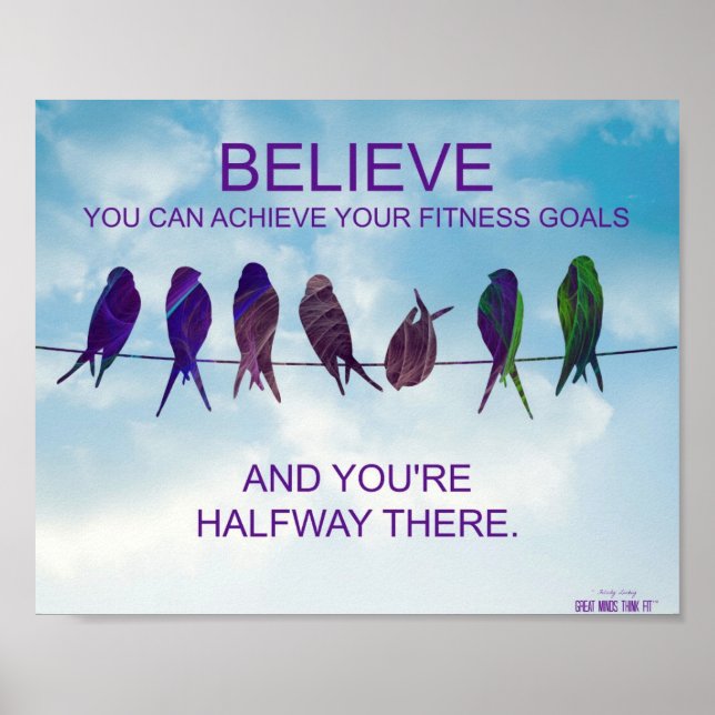 Tro Quote for Fitness Succness: Fåglar och Himlar Poster (Framsidan)