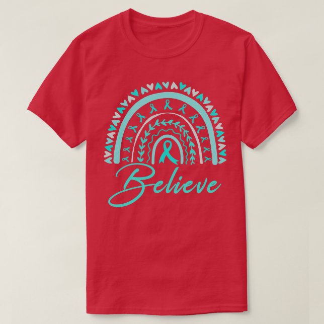 Tro Rainbow Ovarian Awareness Teal Ribbon T Shirt (Design framsida)