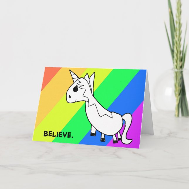Tro! Rainbow Unicorn Notecard Kort (Framsida)