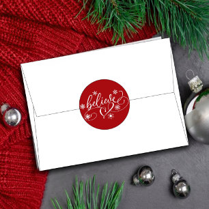 Tro Röd jul Snowflake Flourish Runt Klistermärke