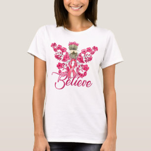 Tro Rosa Ribbon Angel & Flowers Breast Cancer T Shirt