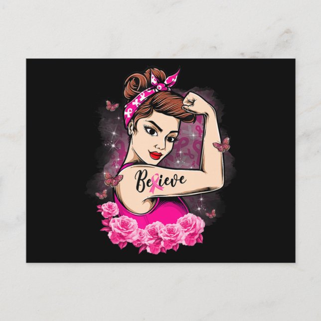 Tro Rosa Ribbon Strong Women Breast Cancer Awa Vykort (Framsida)