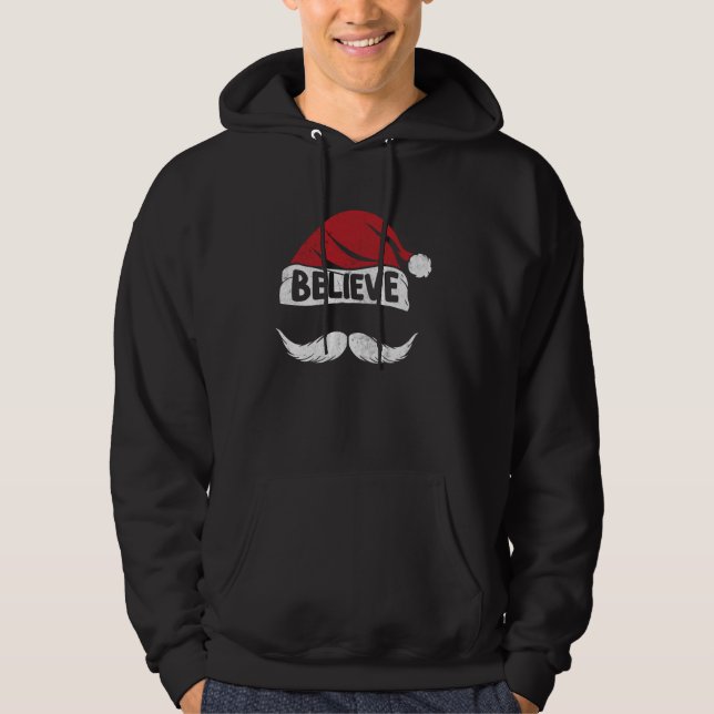 Tro Santa Hat Mustache Funny julapparat Hoodie (Framsida)