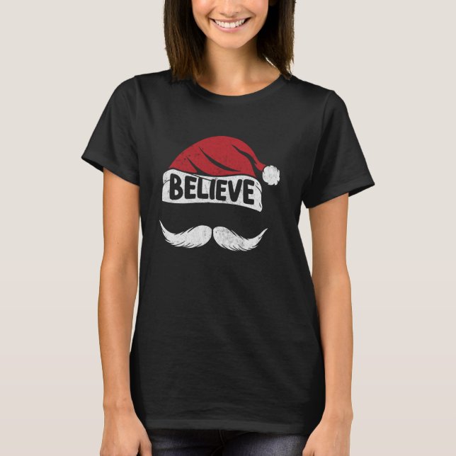 Tro Santa Hat Mustache Funny julapparat T Shirt (Framsida)