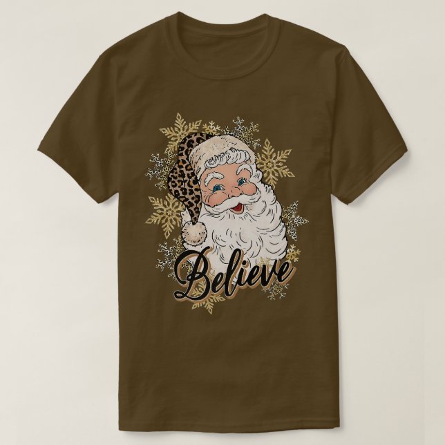 Tro Santa och Snö Leopard Hat God jul T Shirt (Design framsida)