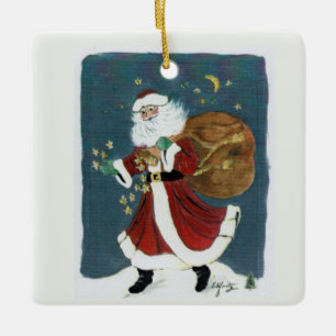 "Tro" Santa Watercolor-måltext Julgransprydnad Keramik
