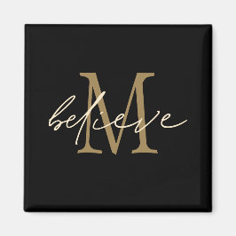 Tro skript Guld Monogram Initial Black Magnet