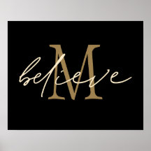 Tro Skript Guld Monogram Initial Svart