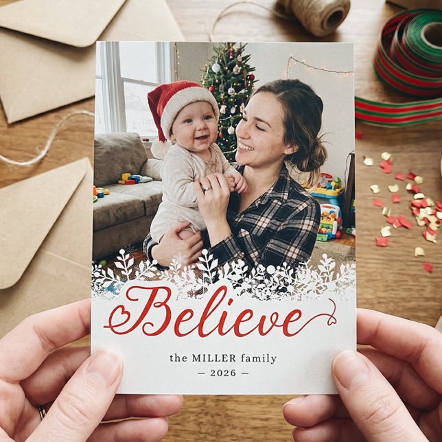 Tro Skript Snöflingor Överlagring Jul Foto Julkort (Skapare uppladdad)