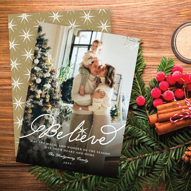 Tro Star Calligraphy Religiösa Julfoto Julkort (Skapare uppladdad)