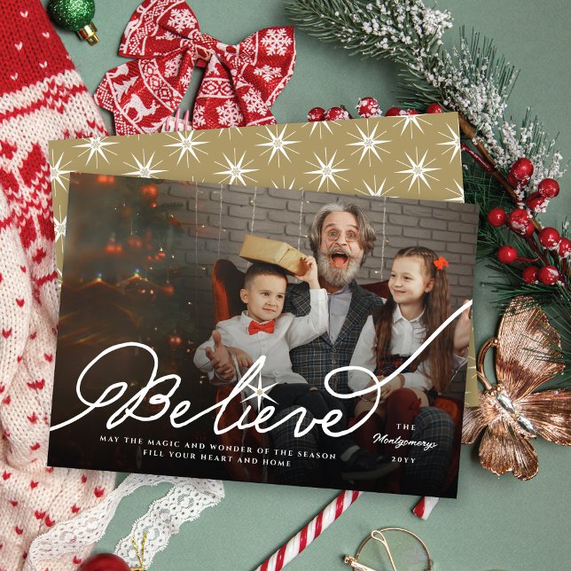 Tro Star Calligraphy Religiösa Julfoto Julkort (Skapare uppladdad)