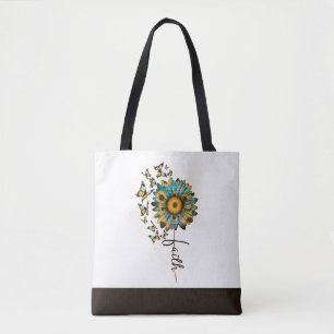 Tro Sunflowers Fjärilar Kristen Religiös Tygkasse
