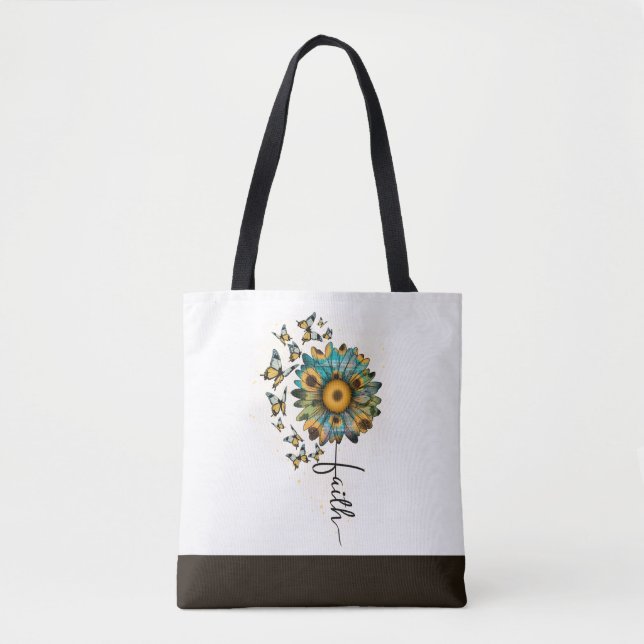 Tro Sunflowers Fjärilar Kristen Religiös Tygkasse (Framsida)