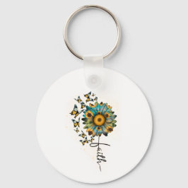 Tro Sunflowers Fjärilar Kristna Religiösa Nyckelring