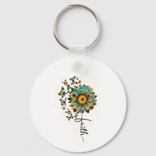 Tro Sunflowers Fjärilar Kristna Religiösa Nyckelring
