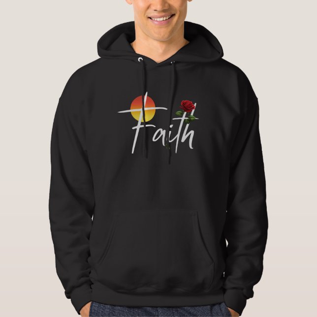 Tro Typography Med Rosor Hoodie (Framsida)
