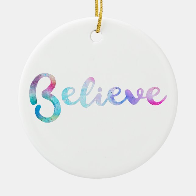 Tro vattenfärgstypografi julgransprydnad keramik (Framsidan)